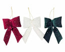 Bulk 24 Xmas Fabric Hanging Bow 13x4x17cm 3 Asst