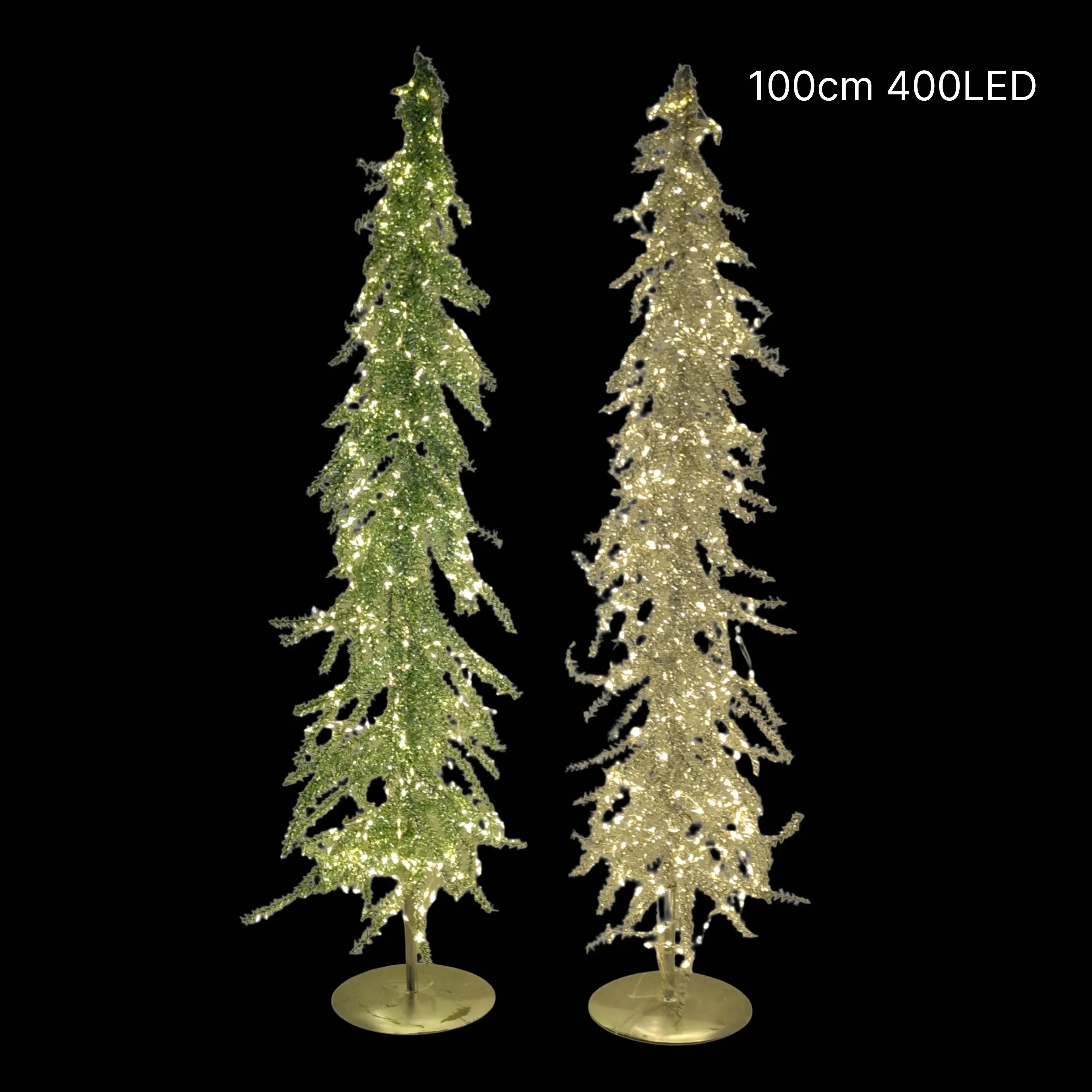 Bulk 2 Xmas Led Metallic Tinsel Tree 100cm 400led 2 Asst