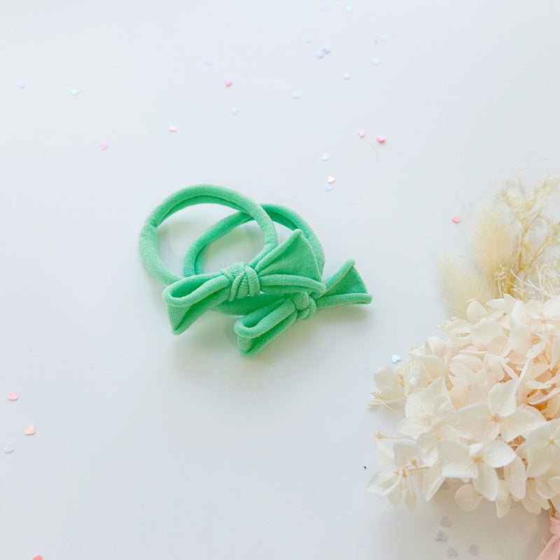 Handmade Simple Bow metal free hair ties -Sky - 1 Pairs - Bright Pink