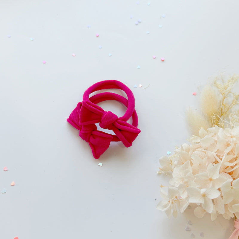 Handmade Simple Bow metal free hair ties -Pink - 1 Pairs - Dusty Pink