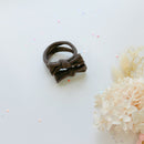 Handmade Simple Bow metal free hair ties -Mustard - 1 Pairs - Grey