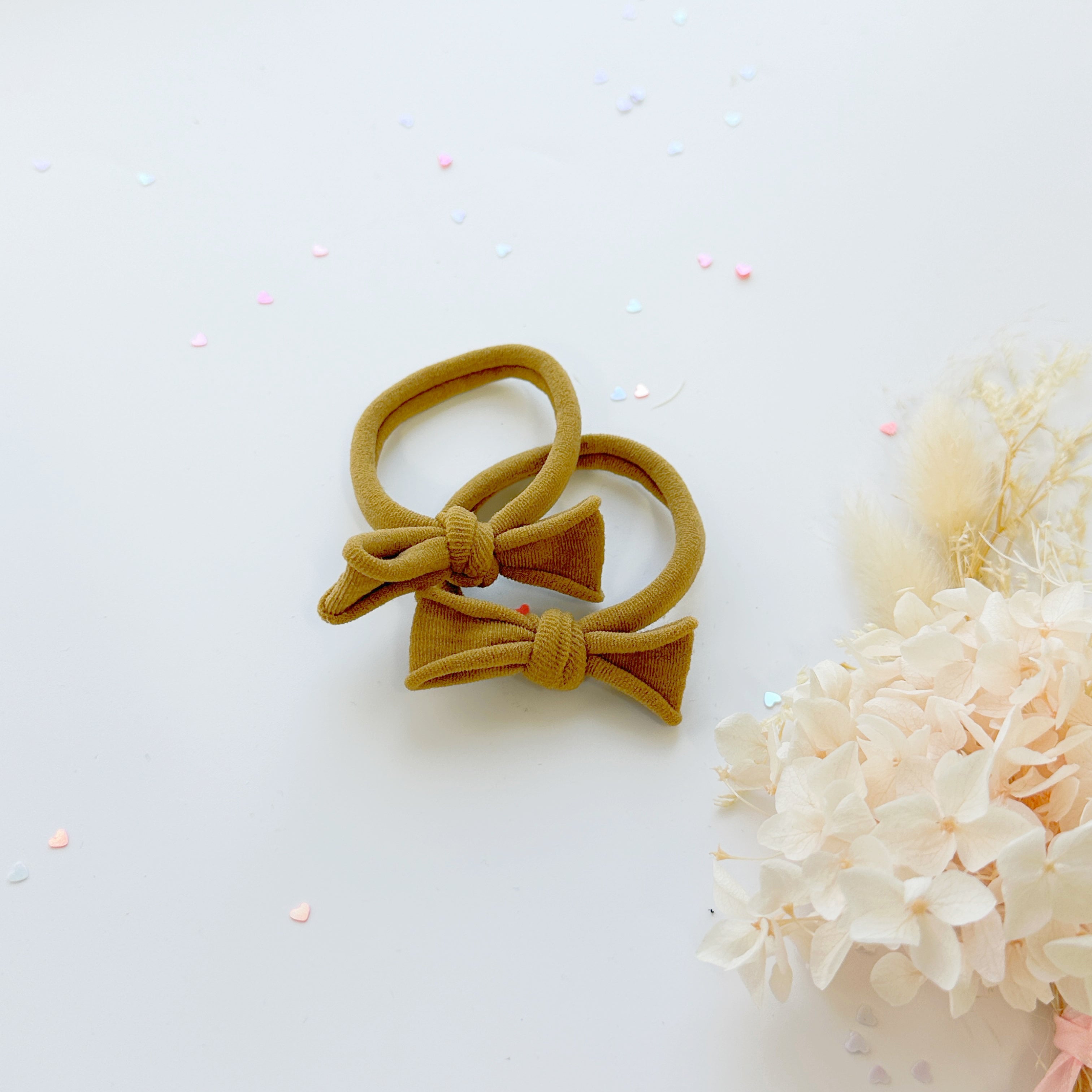 Handmade Simple Bow metal free hair ties -Mustard - 1 Pairs - Maroon