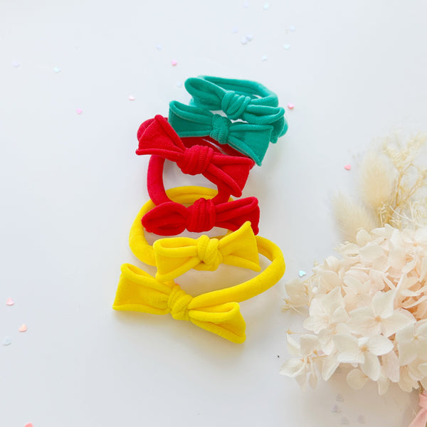 Handmade Simple Bow metal free hair ties -POP - 1 Pairs - Mint