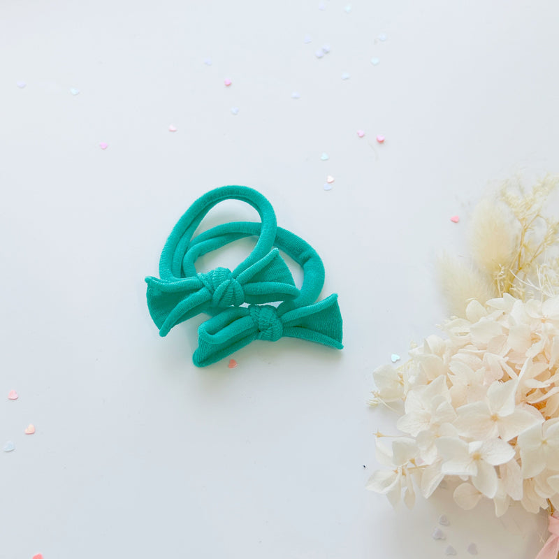 Handmade Simple Bow metal free hair ties -POP - 1 Pairs - Mint
