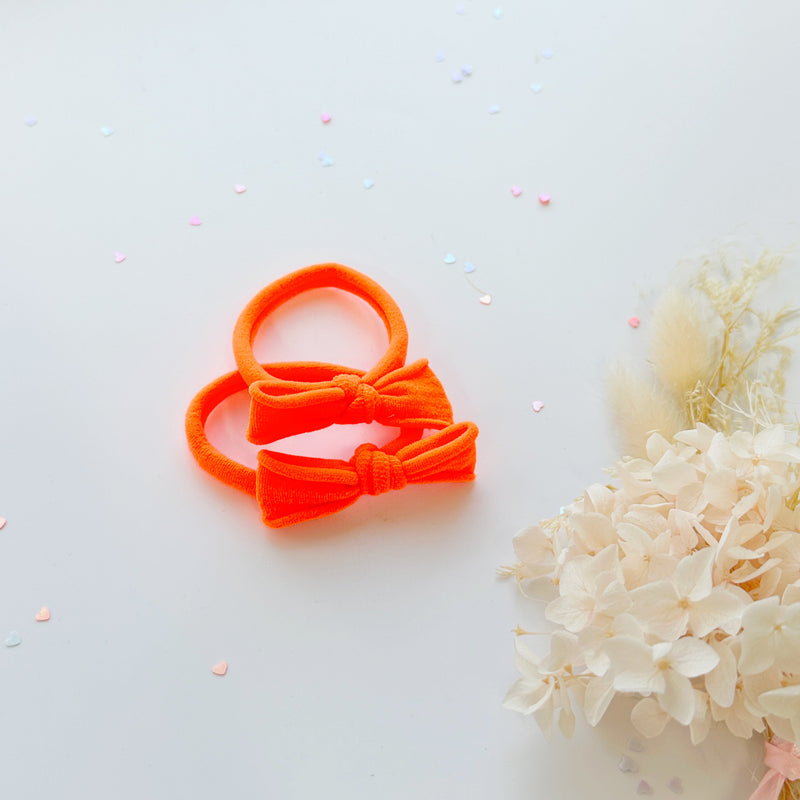 Handmade Simple Bow metal free hair ties - Neon - 1 Pairs - Neon Pink