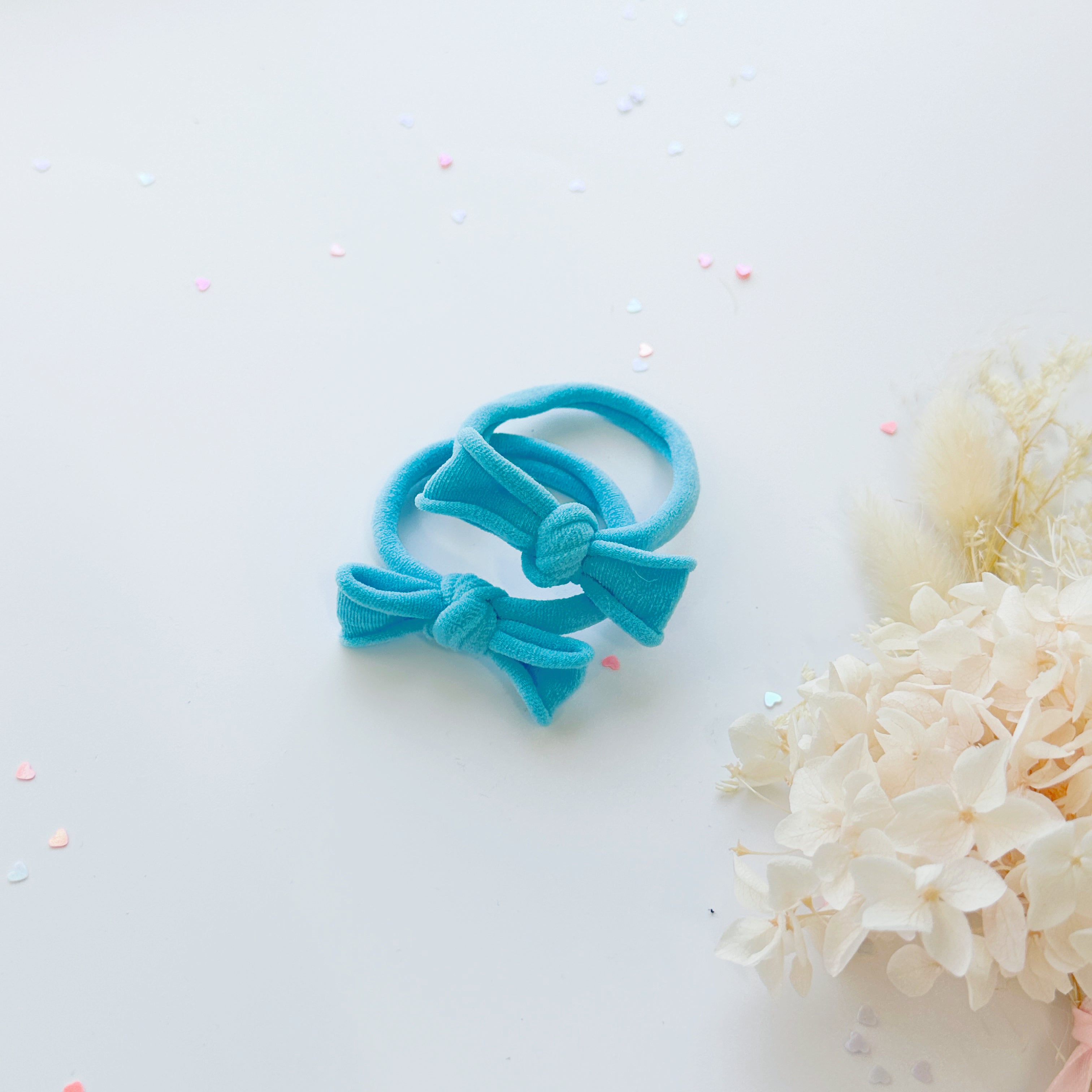 Handmade Simple Bow metal free hair ties -Sky - 1 Pairs - Pastel Blue