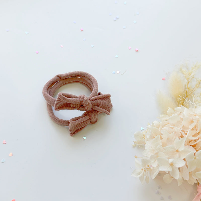 Handmade Simple Bow metal free hair ties -Pink - 1 Pairs - Rose Pink