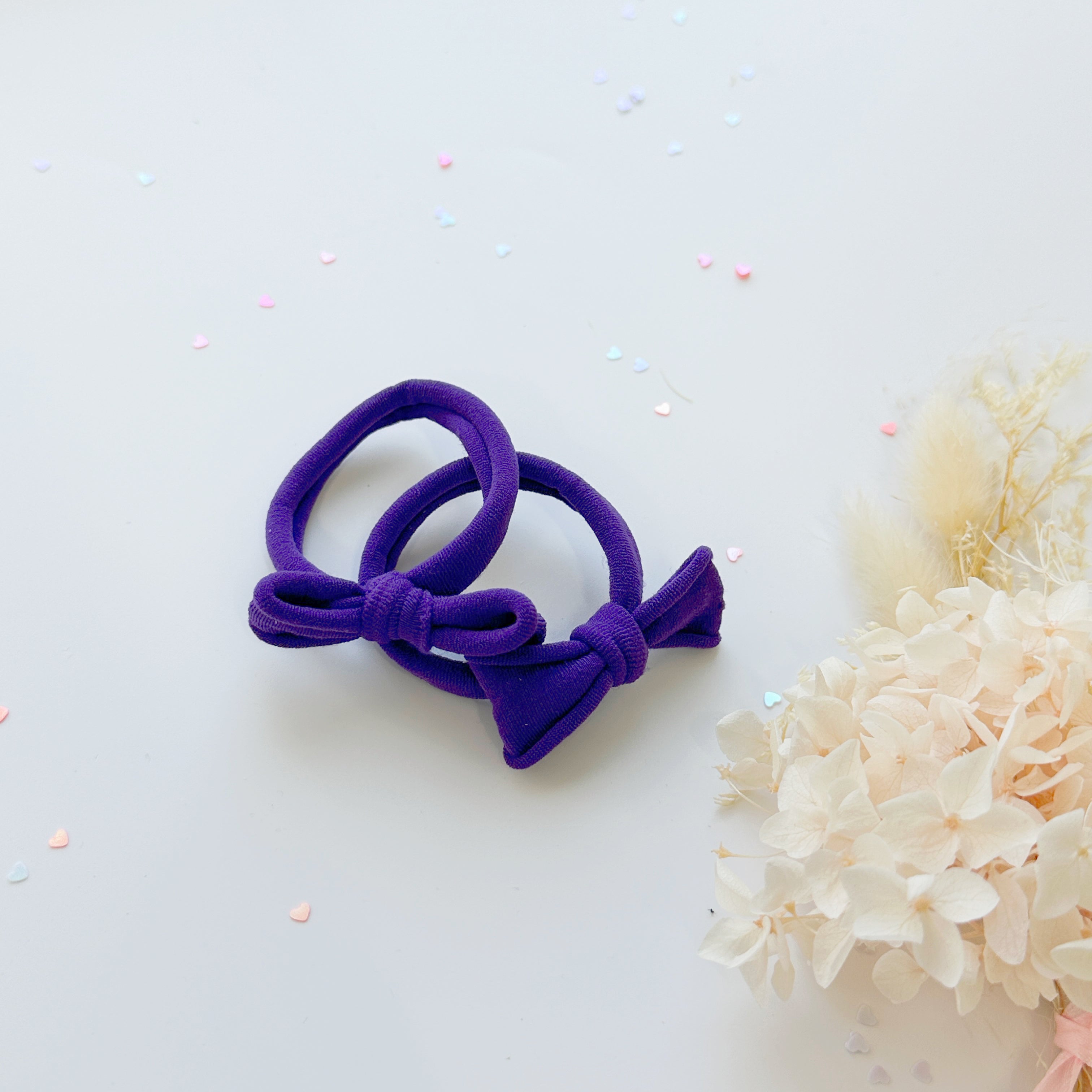 Handmade Simple Bow metal free hair ties - Violet - 1 Pairs - Violet