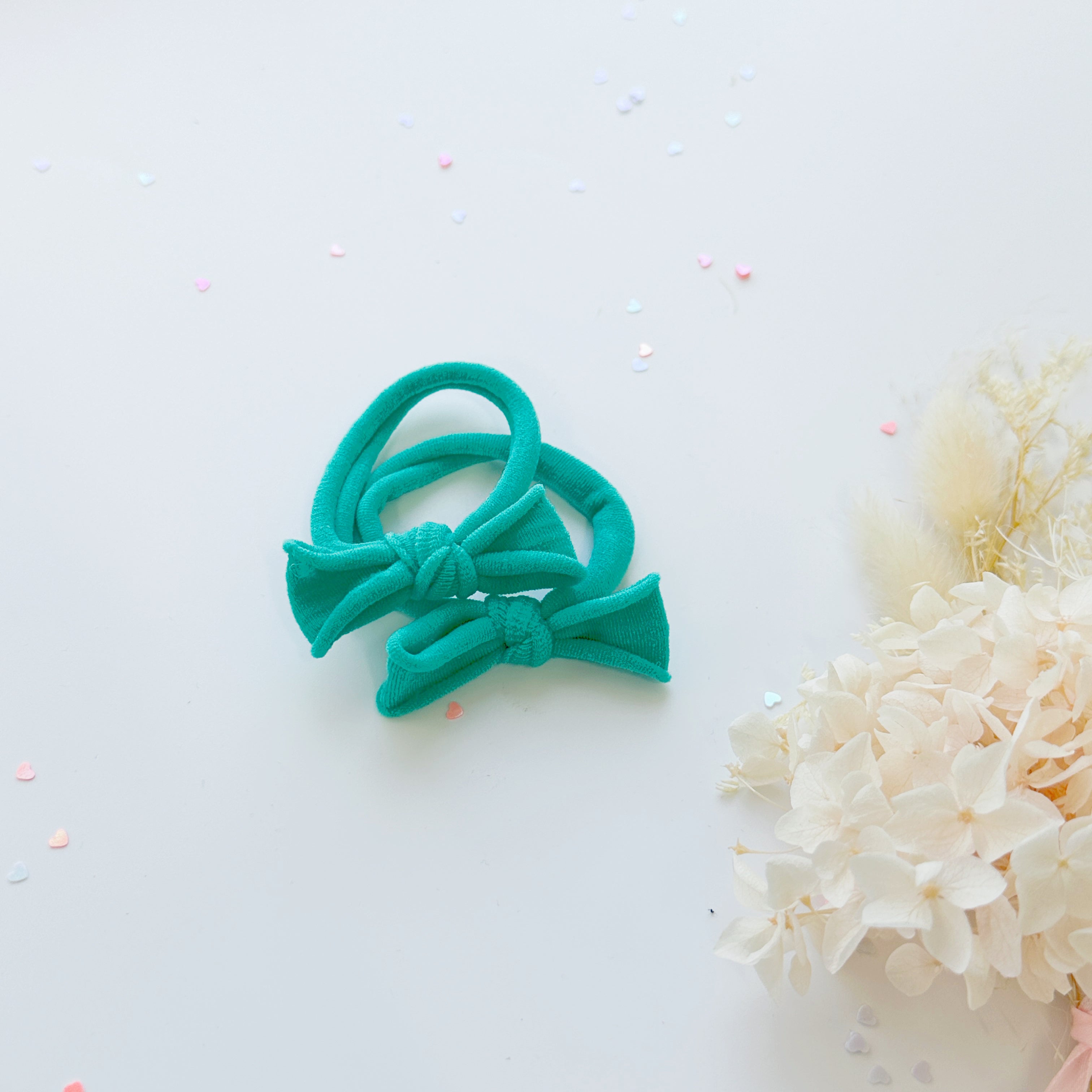 Handmade Simple Bow metal free hair ties -POP - 1 Pairs - Yellow