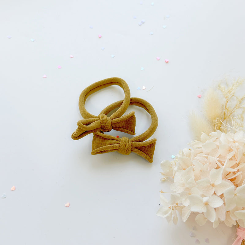 Handmade Simple Bow metal free hair ties -Mustard - 3 Pairs Mustard colour