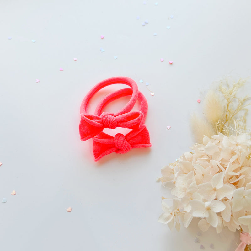 Handmade Simple Bow metal free hair ties - Neon - 3 Pairs Neon colour