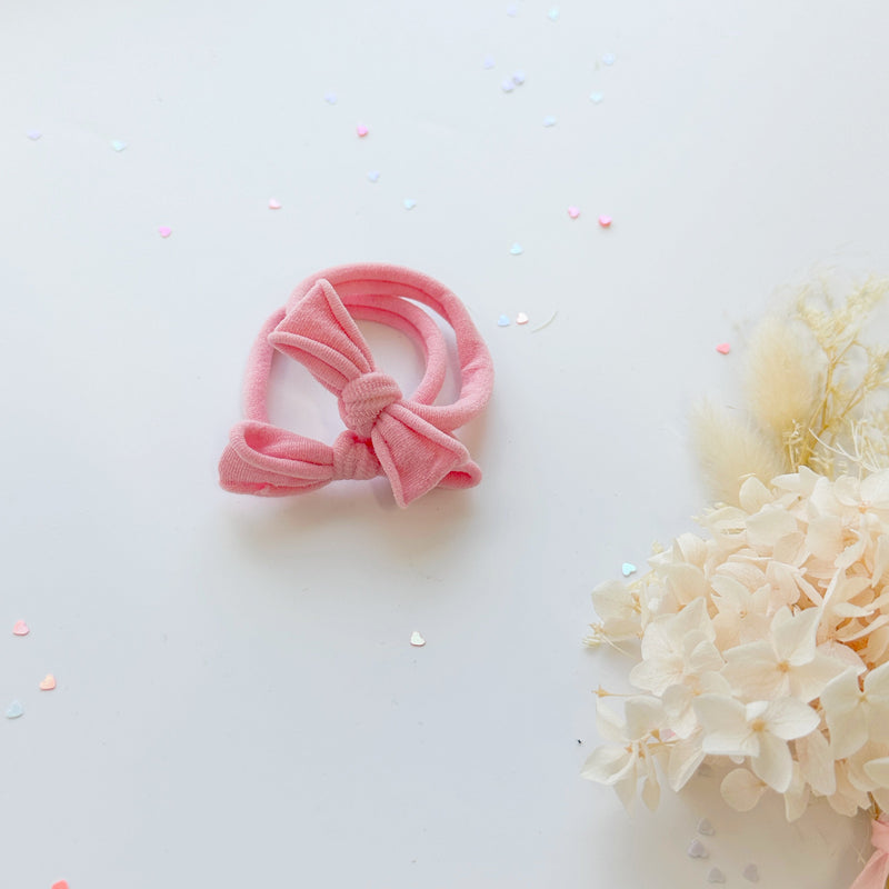 Handmade Simple Bow metal free hair ties -Pink - 3 Pairs Pink