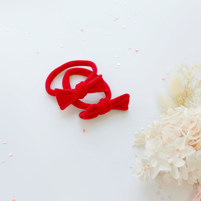 Handmade Simple Bow metal free hair ties -POP - 3 Pairs Pop Colour