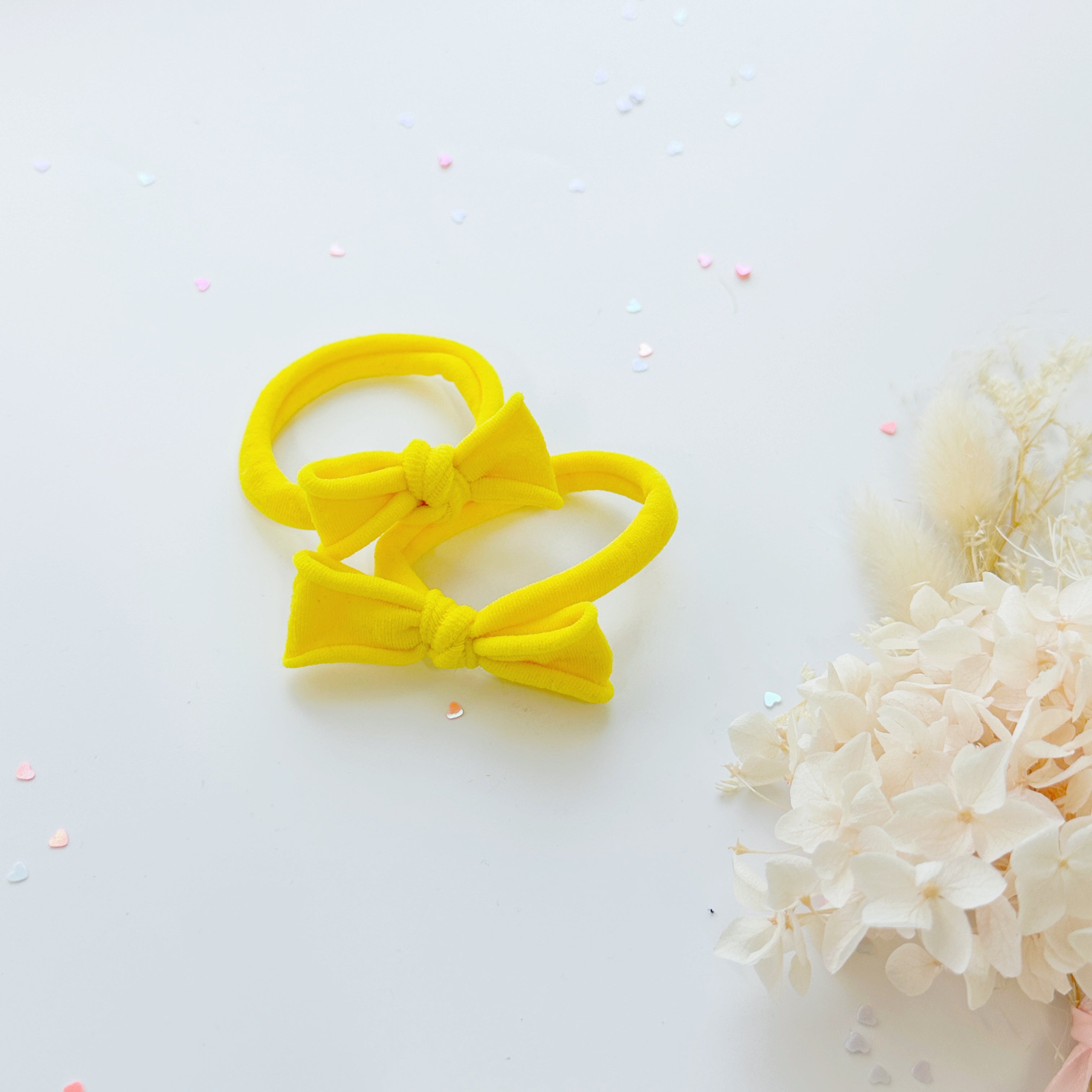 Handmade Simple Bow metal free hair ties -POP - 3 Pairs Pop Colour