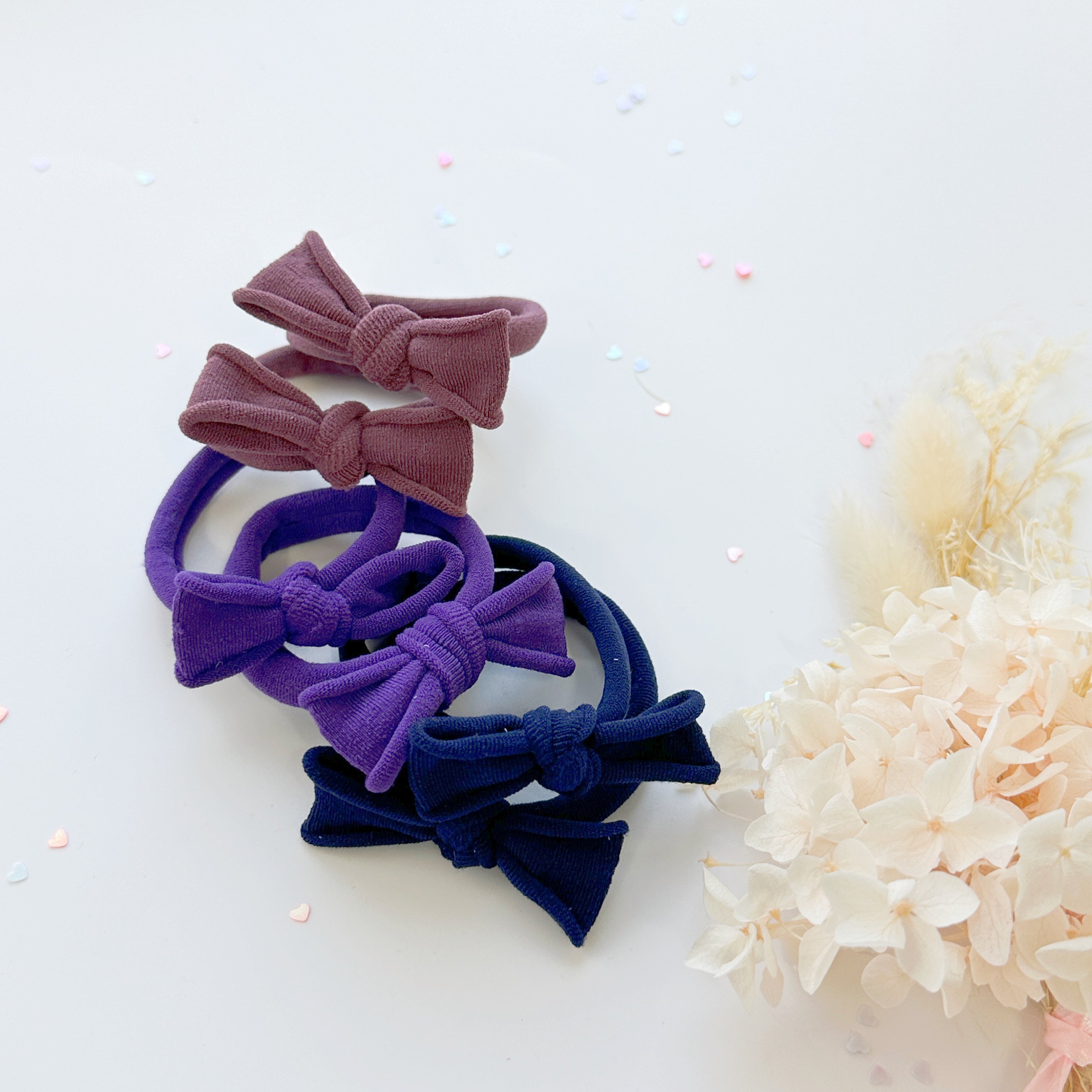 Handmade Simple Bow metal free hair ties - Violet - 3 Pairs Violet colour