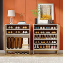 NNETMLT 5-Tier Shoe Cabinet with Geometric Pattern Doors-White/Natural