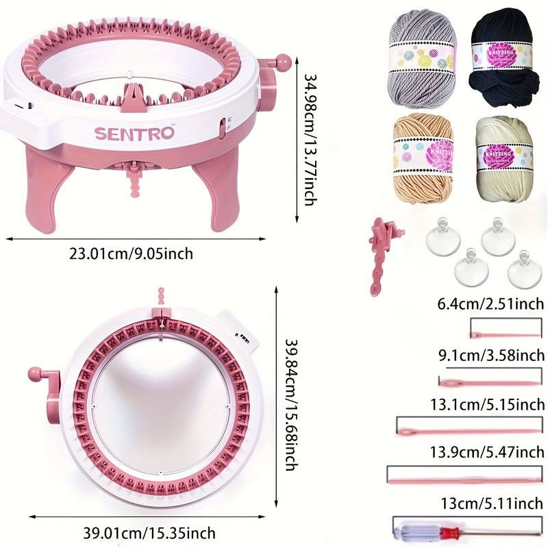 48-Needle Pink Knitting Machine Kit for DIY Crafts