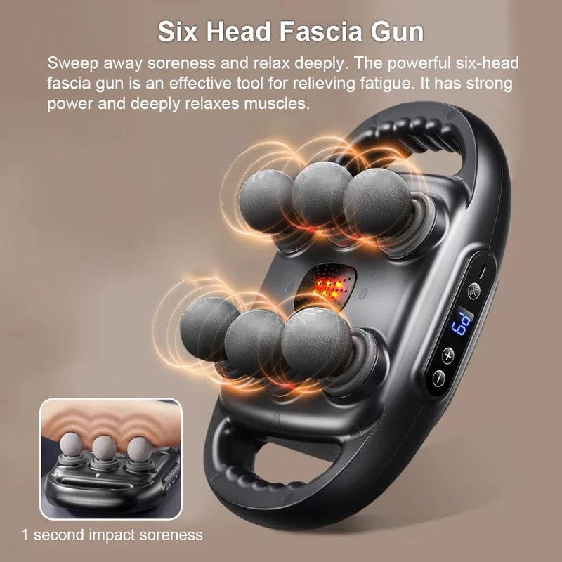 6-Head Fascia Massage Gun Tissue Muscle Black