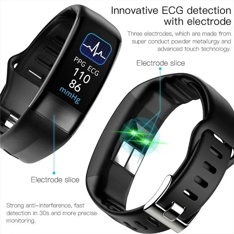 Fitness Bracelet Heart Blood Body Monitoring Black