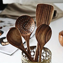 7-Piece Natural Teak Wooden Spoons for Cooking Set