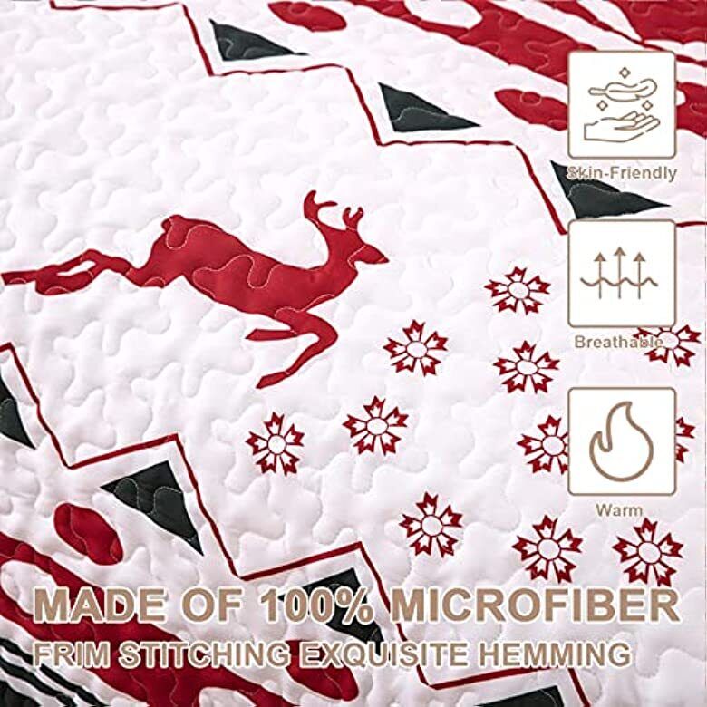 Vintage Christmas Print Queen Bedspread Set