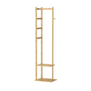 Bamboo Coat Stand Clothes Rack with Garment Shelf, Hanging Rail and Hooks