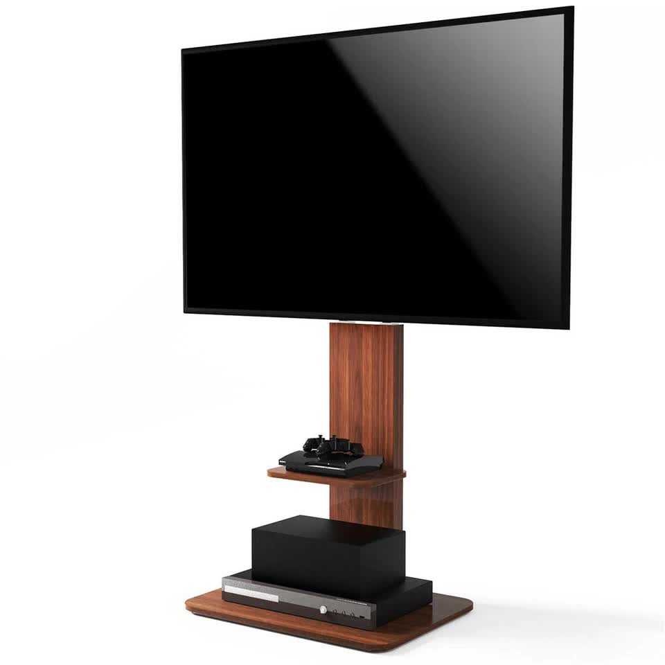 32"-65" Tv Floor Stand Adjustable Corner Tv Mount Bracket With Sturdy Wood Base