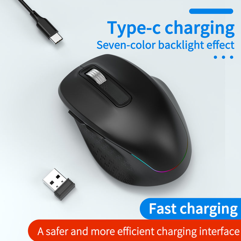 Ergonomic 2.4G Wireless & Bluetooth Dual Mode RGB Backlit Mouse with Type-C Charging - Silent Click for Laptop PC