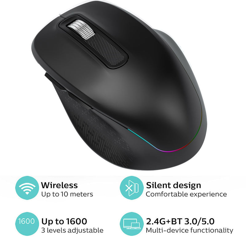 Ergonomic 2.4G Wireless & Bluetooth Dual Mode RGB Backlit Mouse with Type-C Charging - Silent Click for Laptop PC