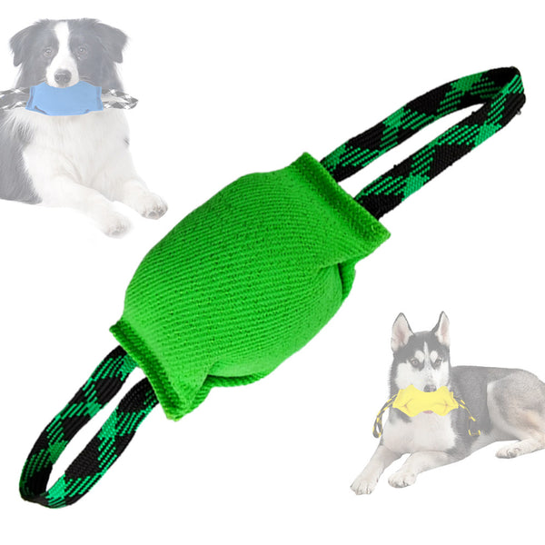 Green Durable Dog Tug Toy with 2 Handles - Interactive Bite Pillow for Training & Tug of War