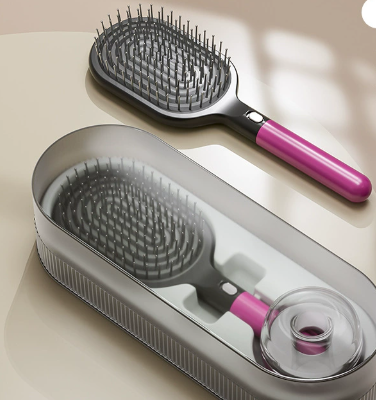 Rose Red Premium Self-Cleaning Hair Brush Set with Stand - Anti-Static Detangling & Scalp Massage Paddle Brush