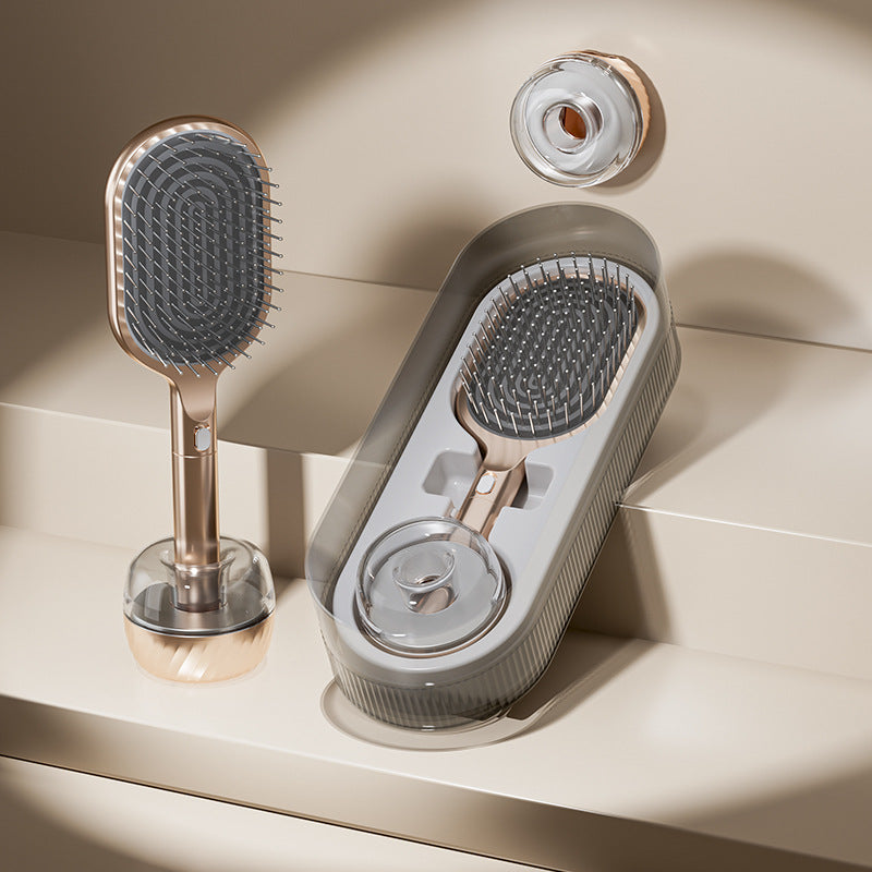 Gold Premium Self-Cleaning Hair Brush Set with Stand - Anti-Static Detangling & Scalp Massage Paddle Brush