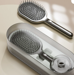 Black Premium Self-Cleaning Hair Brush Set with Stand - Anti-Static Detangling & Scalp Massage Paddle Brush