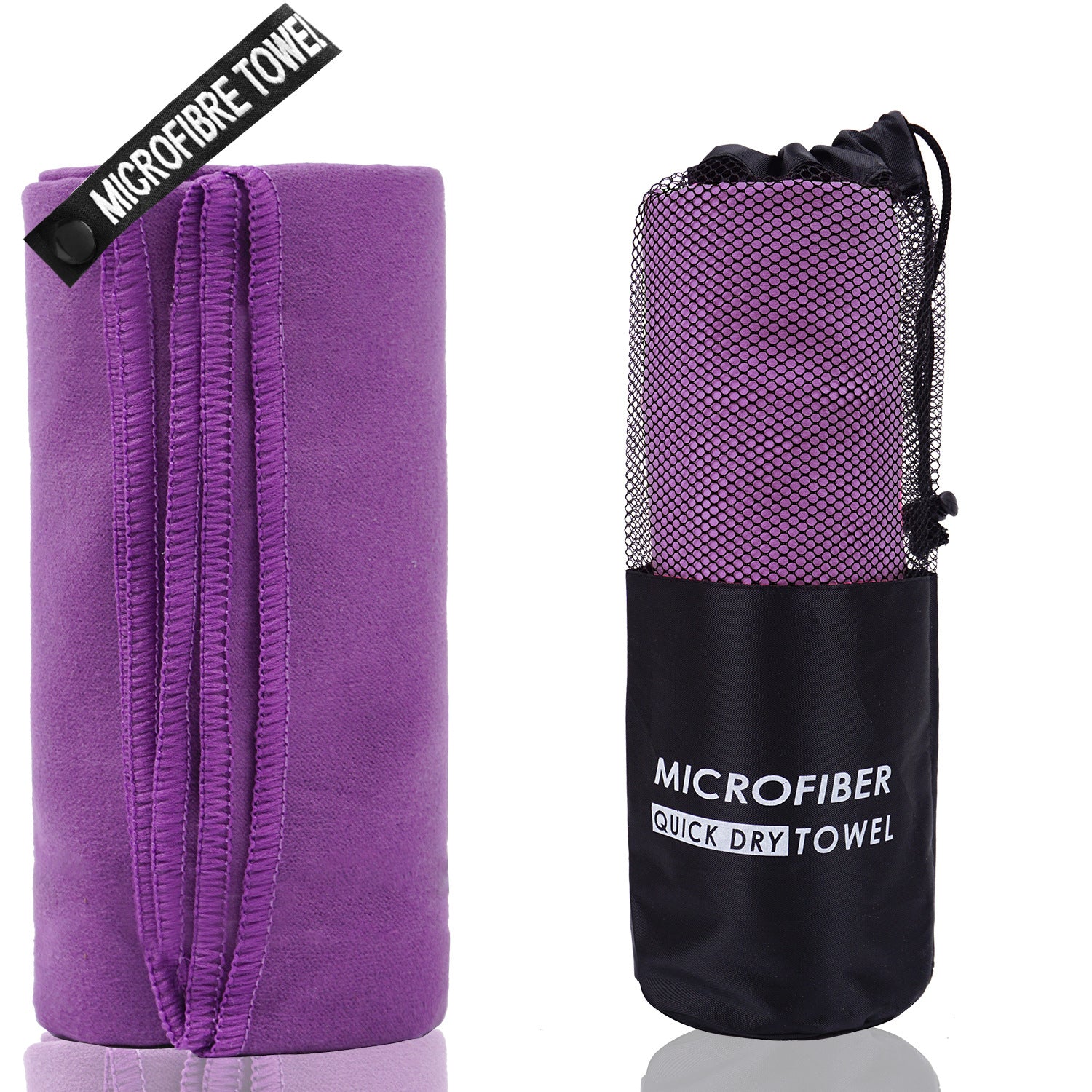 2-Piece Purple Quick-Dry Microfiber Sports Towel with Travel Case - Compact & Absorbent for Gym, Swimming & Camping