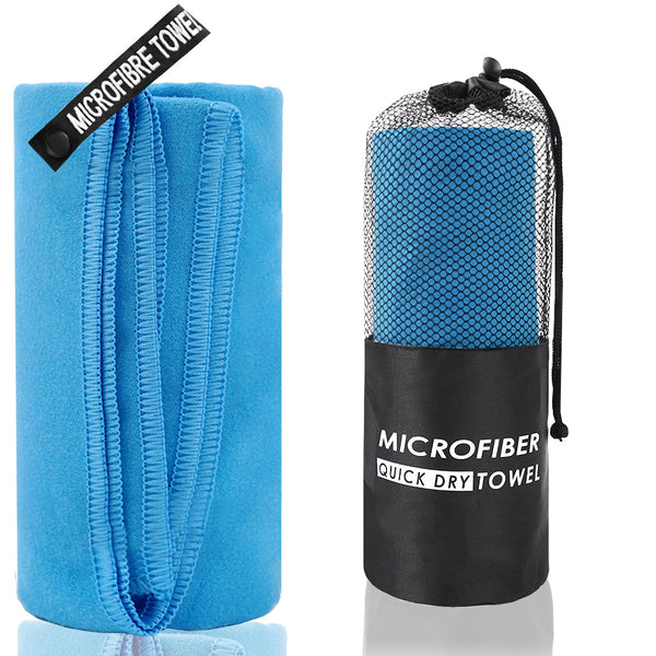2-Piece Blue Quick-Dry Microfiber Sports Towel with Travel Case - Compact & Absorbent for Gym, Swimming & Camping