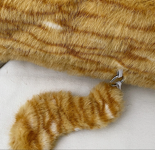 Grey Adorable Fluffy Cat Shoulder Bag - Cute Plush Kitten Novelty Handbag for Girls & Women