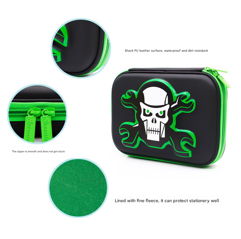 Green 3D Mosaic EVA Hard Shell Pencil Case - Large Capacity Cartoon Stationery Box for Kids