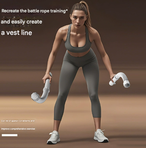 Grey Heavy Cordless Battle Rope - Portable Weighted Fitness Rope for Home Gym Strength & Cardio Training