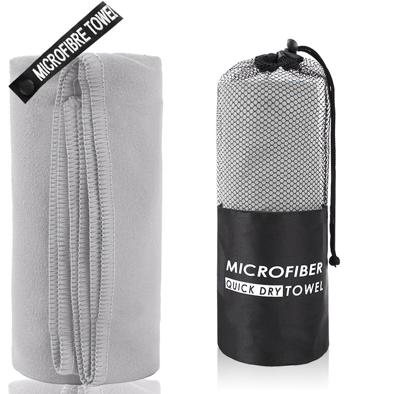 2-Piece Light Grey Quick-Dry Microfiber Sports Towel with Travel Case - Compact & Absorbent for Gym, Swimming & Camping