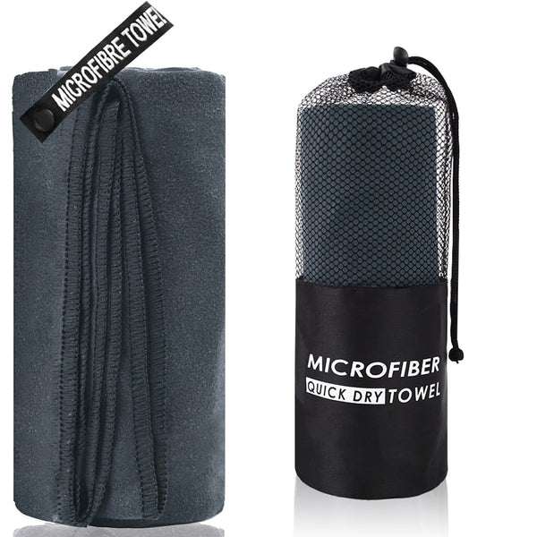 2-Piece Dark Grey Quick-Dry Microfiber Sports Towel with Travel Case - Compact & Absorbent for Gym, Swimming & Camping