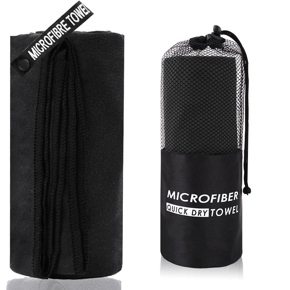 2-Piece Black Quick-Dry Microfiber Sports Towel with Travel Case - Compact & Absorbent for Gym, Swimming & Camping