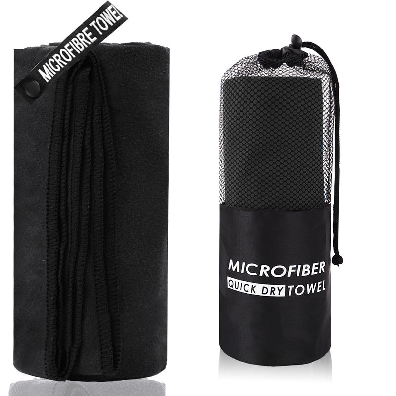 2-Piece Black Quick-Dry Microfiber Sports Towel with Travel Case - Compact & Absorbent for Gym, Swimming & Camping