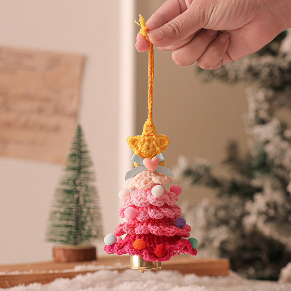 2PCS Red Handmade-Style Crochet Christmas Tree Ornament - Festive Plush Hanging Decor for Home & Car