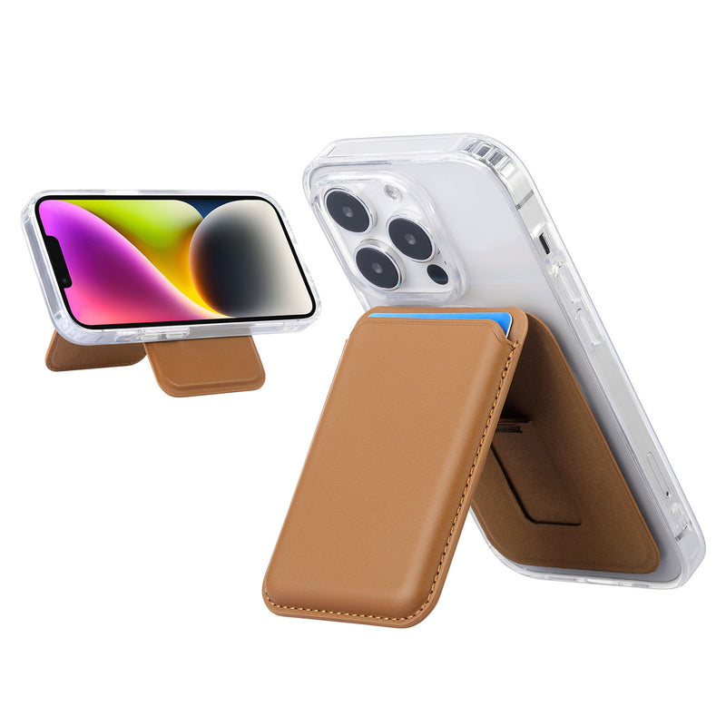 Brown Slim Magnetic Card Holder Wallet with Adjustable Kickstand - MagSafe Compatible