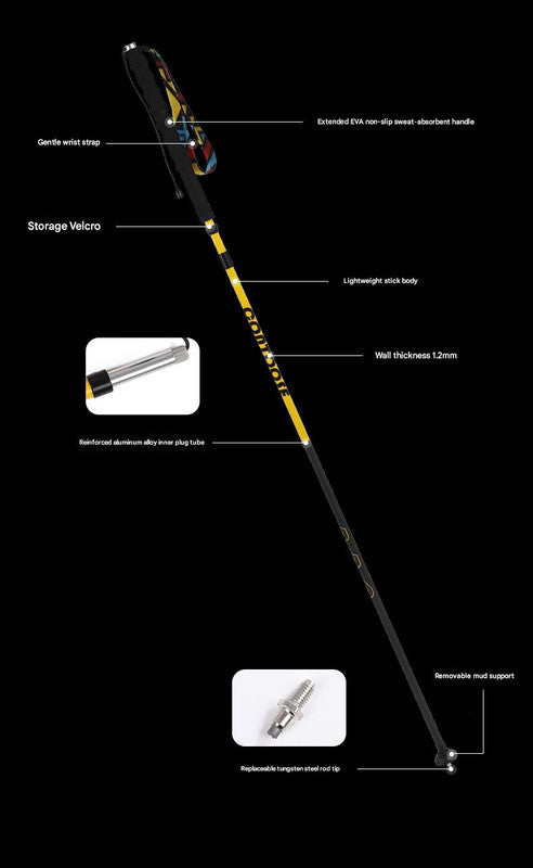 Ultralight Carbon Fiber Foldable Trail Running & Hiking Pole(yellow  Recommended height range 155-165cm)