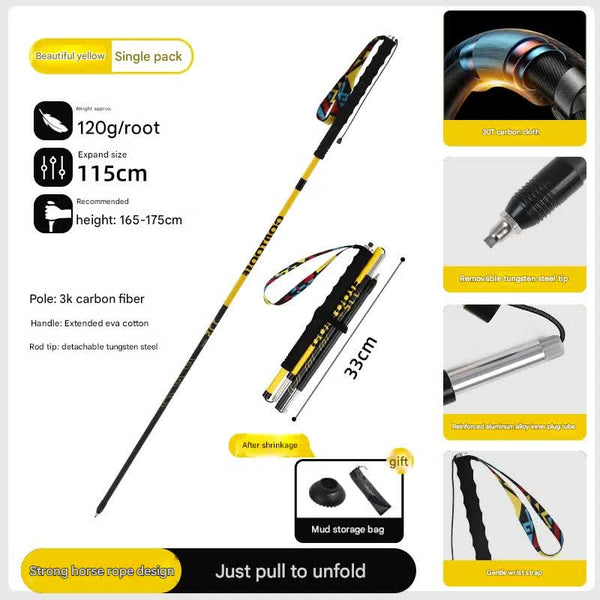 Ultralight Carbon Fiber Foldable Trail Running & Hiking Pole(yellow  Recommended height range 165-175cm)