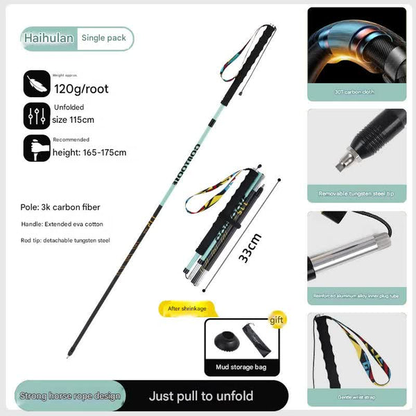 Ultralight Carbon Fiber Foldable Trail Running & Hiking Pole(blue  Recommended height range 165-175cm)