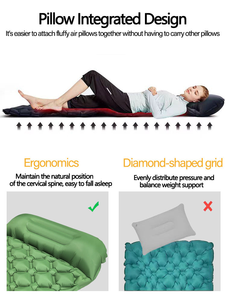 2pc Ultralight Inflatable Camping Sleeping Mat with Integrated Pillow - Waterproof 40D Nylon TPU(Camouflage)