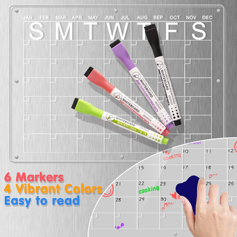 Magnetic Acrylic Fridge Calendar & Memo Board Set - Dry Erase Planner with Markers & Eraser(43*30cm 3mm)