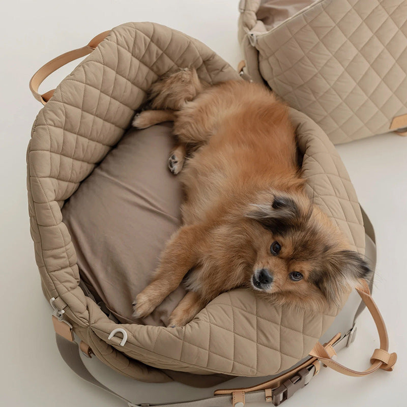 Luxury Quilted 2-in-1 Pet Travel Carrier & Car Booster Seat for Small Dogs(beige)